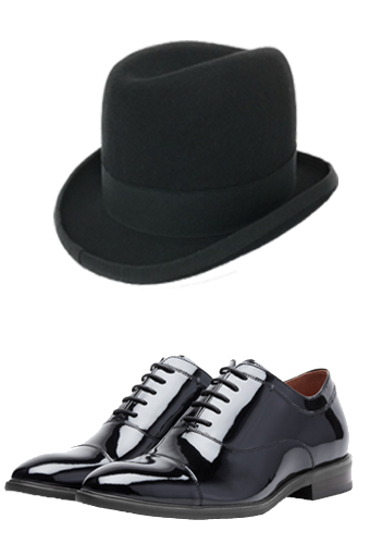 dodatki do surdutw buty oxford obuwie lubne kapelusz Homburg